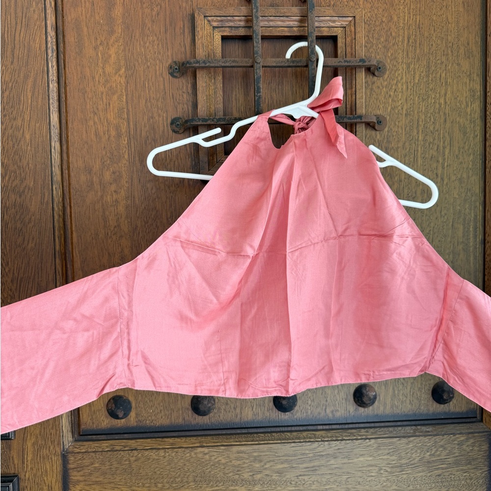 100% silk open back pink crop top size S